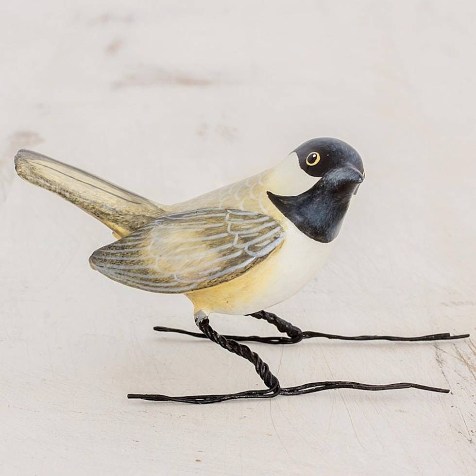 Hand Painted Black Capped Chickadee Clay Bird Figurine 'Chickadee'
