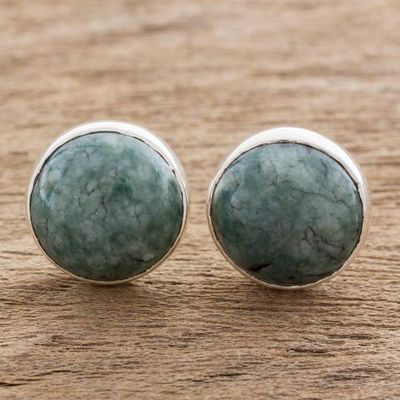 Alternate image for Round Jade Stud Earrings in Sterling Silver Harmonious Peace