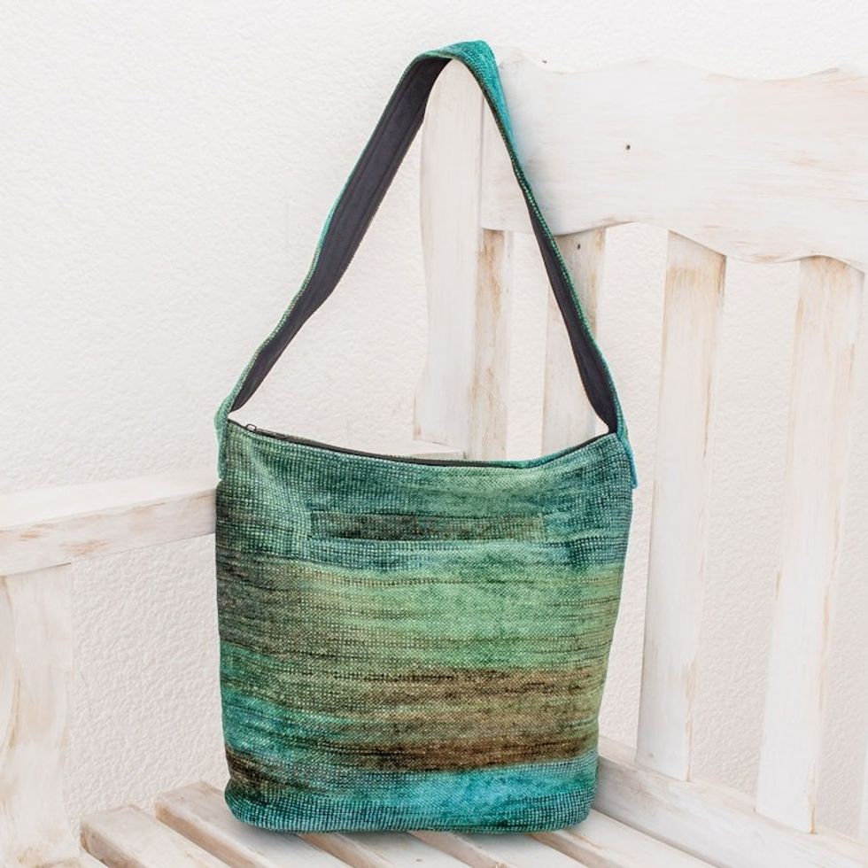 Hand Crafted Bamboo Chenille Shoulder Bag  'Jade Magic'