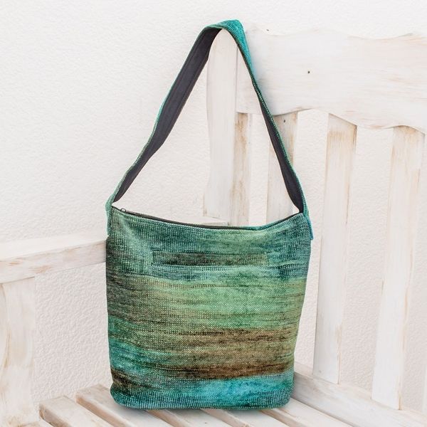 Alternate image for Hand Crafted Bamboo Chenille Shoulder Bag  Jade Magic