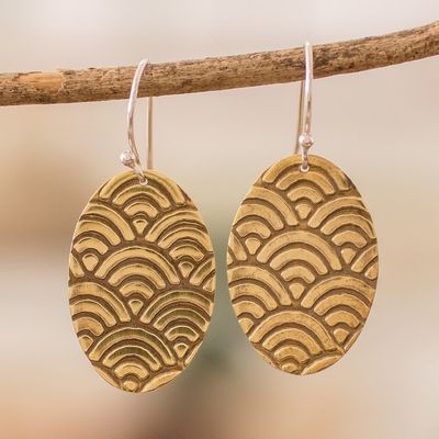 Alternate image for Scallop-Patterned Oval Bronze Dangle Earrings Glorious Waves