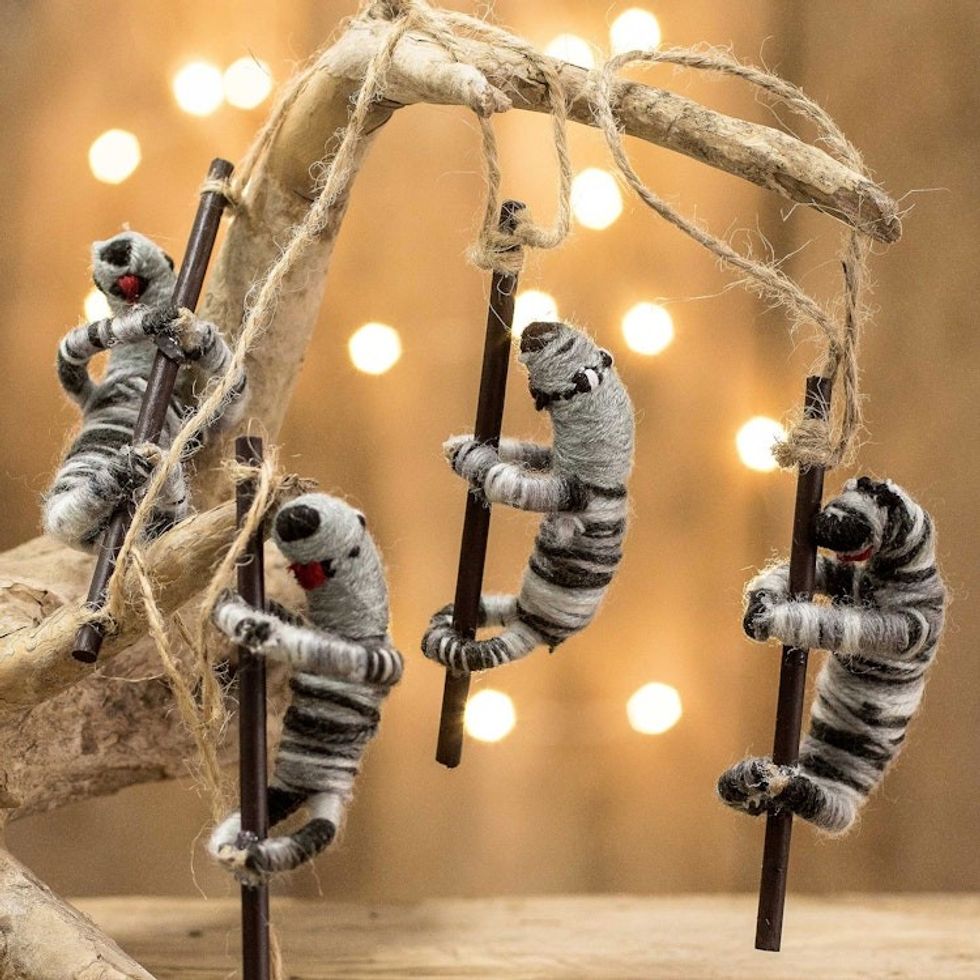 Guatemalan Set of 4 Handcrafted Cotton Sloth Ornaments 'Vivacious Sloths'