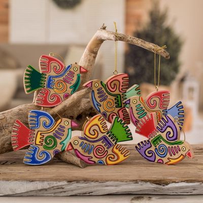 Alternate image for Fair Trade Assorted Wood Bird Ornaments Set of 6 Maya Bird