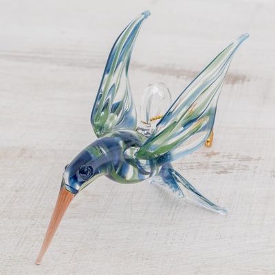 Alternate image for Handblown Glass Blue and Green Humminbird Figurine Trochilinae Hummingbird