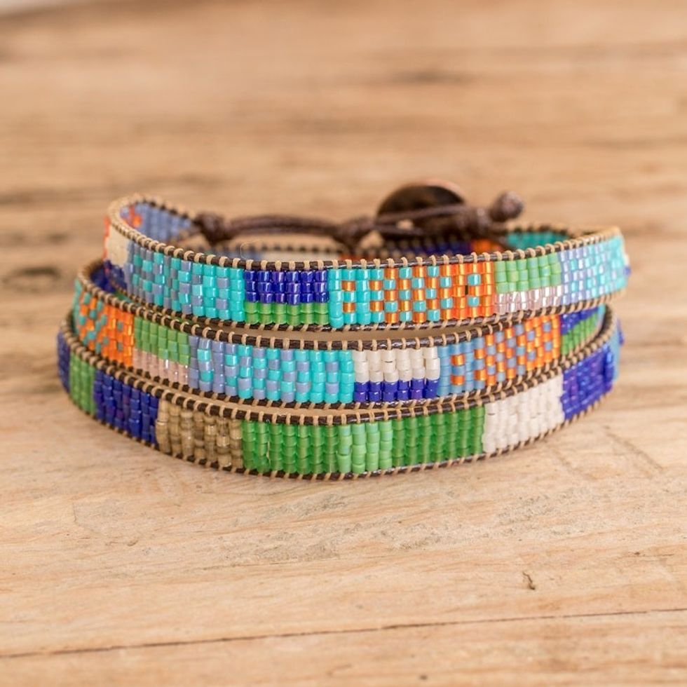 Handcrafted Glass Beaded Wrap Bracelet in Intense Colors 'Intense Mosaic'