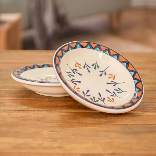 Alternate image for Ceramic Hand Painted Bowls with Geometric Design Pair Antigua Breeze