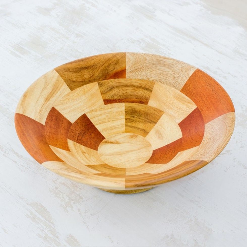 Mahogany and Palo Blanco Wood Fruit Bowl Crafted by Hand 'Stairway of Nature'