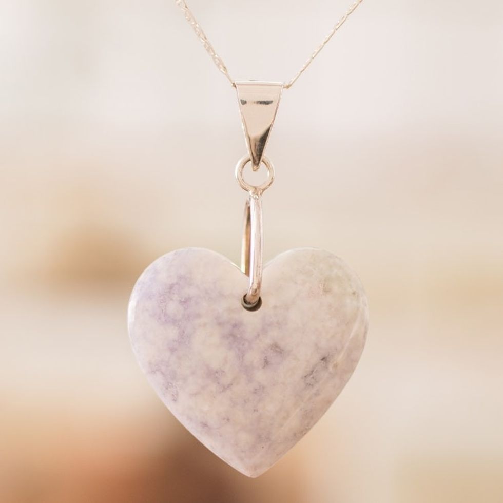 Sterling Silver Jade Double-Sided Heart Pendant Necklace 'Love Emotion'