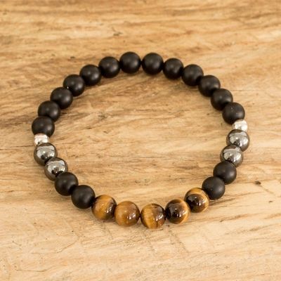 Alternate image for Mens Multi-Gemstone Beaded Bracelet with Tigers Eye I Am Strength