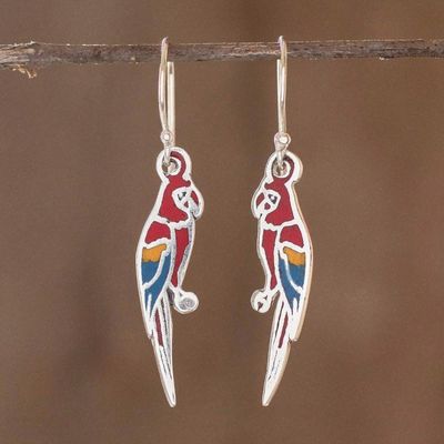 Alternate image for Enameled Sterling Silver Costa Rican Macaw Earrings Scarlet Macaws