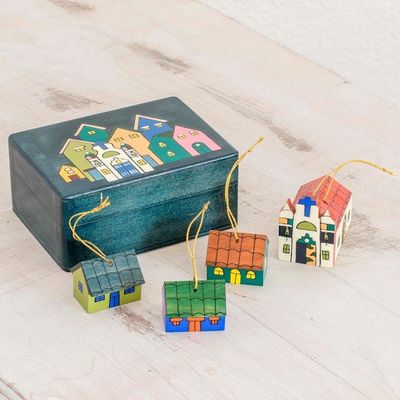 Alternate image for Handmade Christmas Wood Ornaments Set of 4 Village