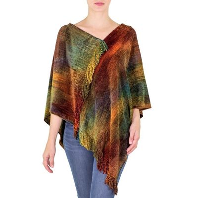 Alternate image for Hand Woven Cotton Blend Poncho Magical Dawn