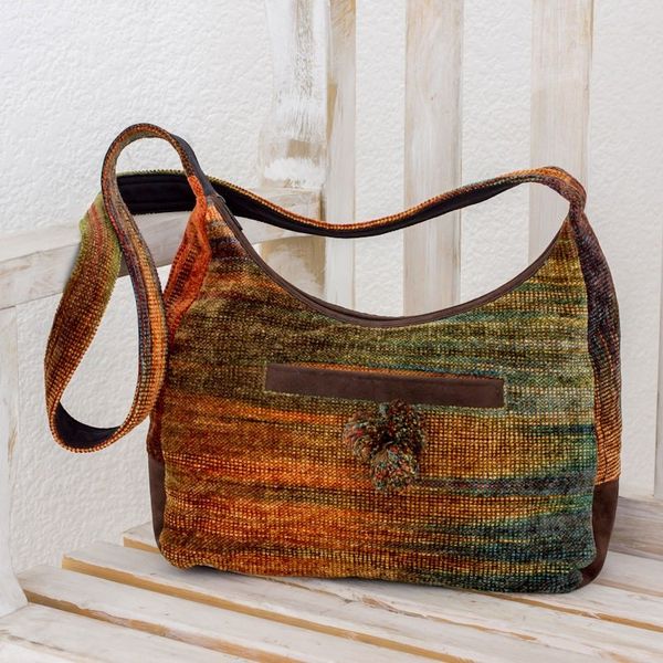 Alternate image for Hand Dyed and Loomed Hobo Style Handbag in Autumn Colors Autumn Day