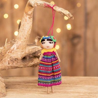 Alternate image for Handcrafted Worry Doll Christmas Ornament Kahlo
