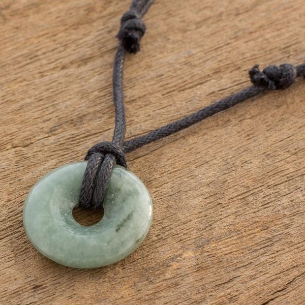 Alternate image for Light Green Circular Jade Pendant Necklace from Guatemala Mayan Circle of Love