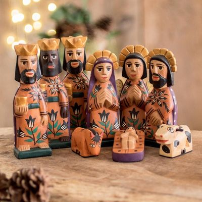 Alternate image for Hand Painted Wood Nativity Scene Medium, Set of 9 Rejoice