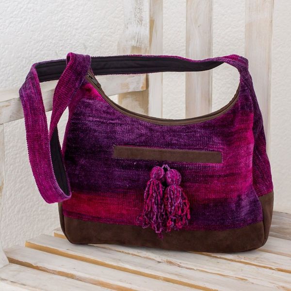 Alternate image for Rayon and Cotton Blend Hobo Bag in Purple from Guatemala Magical Day