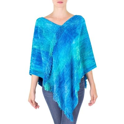 Alternate image for Blue Hand Woven Cotton Blend Poncho Magical Lagoon