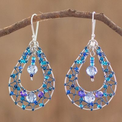 Alternate image for Double Drop Dangle Earrings With Blue Crystals and Filigree Celeste Sparkle
