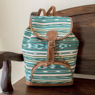 Alternate image for Green Jaspe Weave Cotton Backpack from Guatemala Antigua Fields