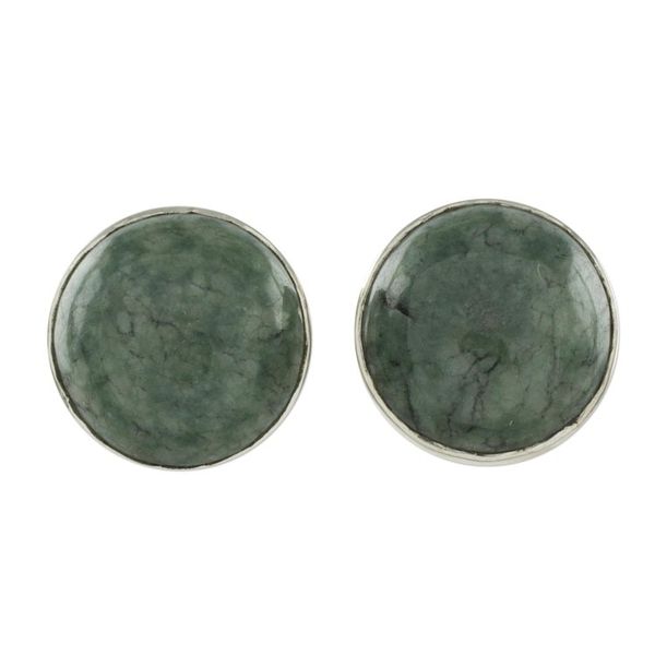 Alternate image for Round Jade Stud Earrings in Sterling Silver Harmonious Peace