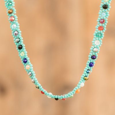 Alternate image for Turquoise Beaded Necklace with Crystals in a Rainbow Palette Turquoise Magic