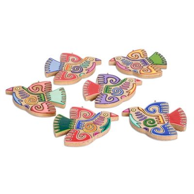 Alternate image for Fair Trade Assorted Wood Bird Ornaments Set of 6 Maya Bird
