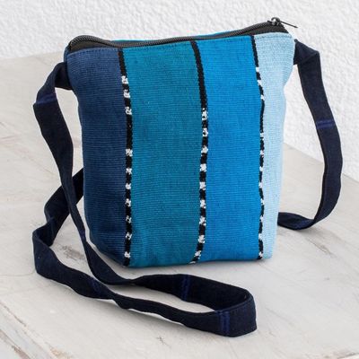 Alternate image for Striped Blue Cotton Sling Crafted in Guatemala Blue Lake