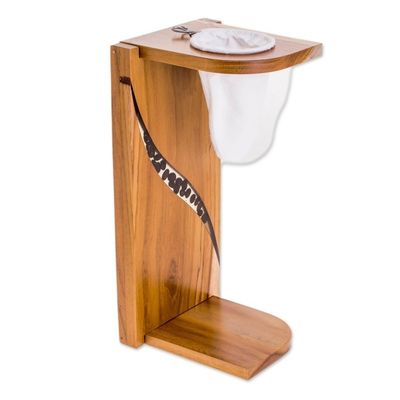 Alternate image for Teak Wood and Resin Single-Serve Drip Coffee Stand Fresh Beans