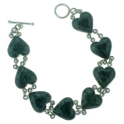 Alternate image for Heart Shaped Jade Sterling Silver Link Bracelet Love Immemorial