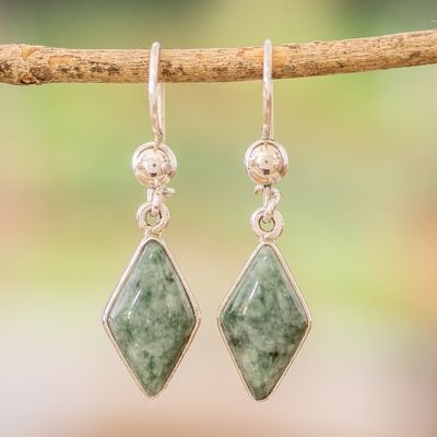 Alternate image for Guatemalan Green Jade Diamond Shape Earrings Verdant Diamond