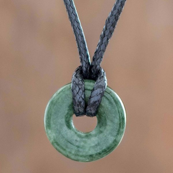 Alternate image for Adjustable Circular Dark Green Jade Necklace from Guatemala Circle of Love in Dark Green
