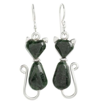 Alternate image for Jade Cat Dangle Earrings in Dark Green from Guatemala Cats of Love in Dark Green