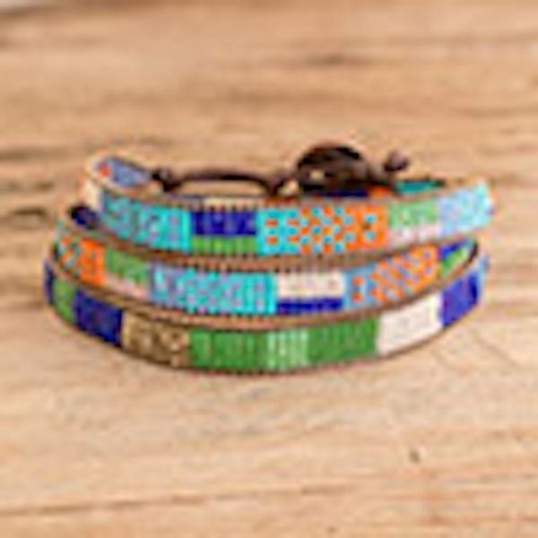 Alternate image for Handcrafted Glass Beaded Wrap Bracelet in Intense Colors Intense Mosaic
