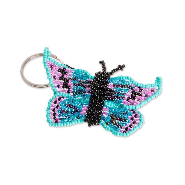 Alternate image for Turquoise and Purple Glass Beaded Butterfly Keychain Sweet Hopes