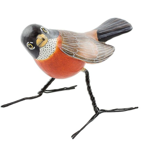 Alternate image for Artisan Crafted Robin Clay Bird Figurine from Guatemala Robin