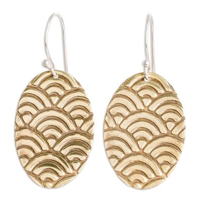 Alternate image for Scallop-Patterned Oval Bronze Dangle Earrings Glorious Waves