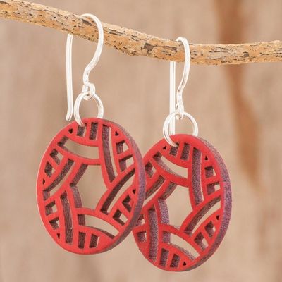 Alternate image for Circular Recycled Wood Dangle Earrings in Red from Guatemala Circular Imagination