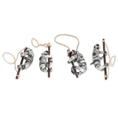 Alternate image for Guatemalan Set of 4 Handcrafted Cotton Sloth Ornaments Vivacious Sloths