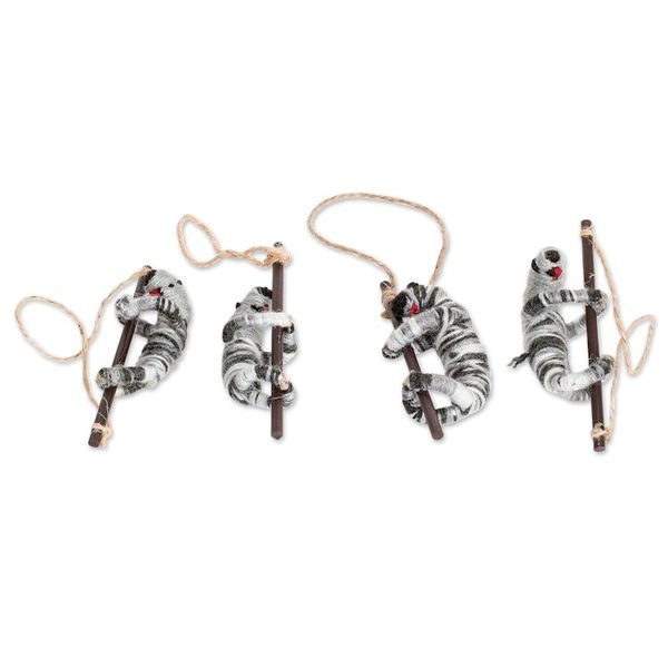 Alternate image for Guatemalan Set of 4 Handcrafted Cotton Sloth Ornaments Vivacious Sloths