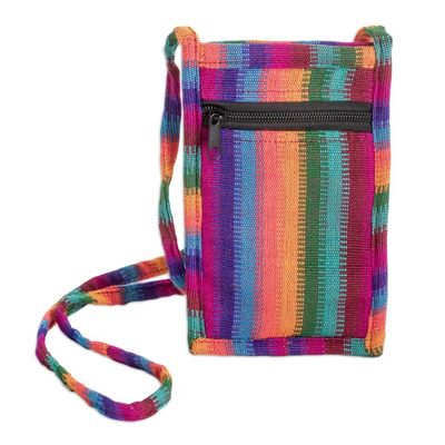 Alternate image for Striped Cotton Cell Phone Sling Bag Hand Woven in Guatemala Colorful Countryside Stripes