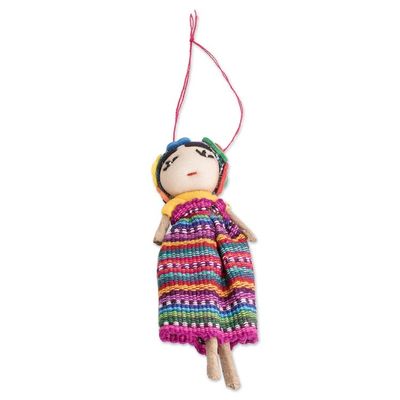 Alternate image for Handcrafted Worry Doll Christmas Ornament Kahlo