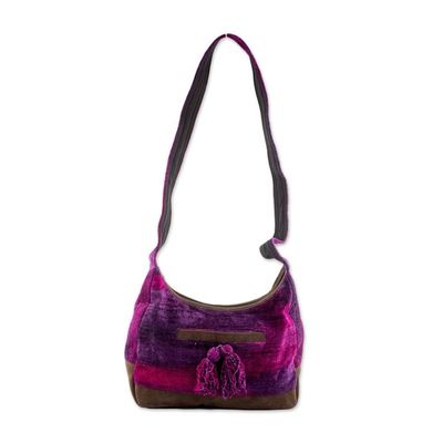 Alternate image for Rayon and Cotton Blend Hobo Bag in Purple from Guatemala Magical Day