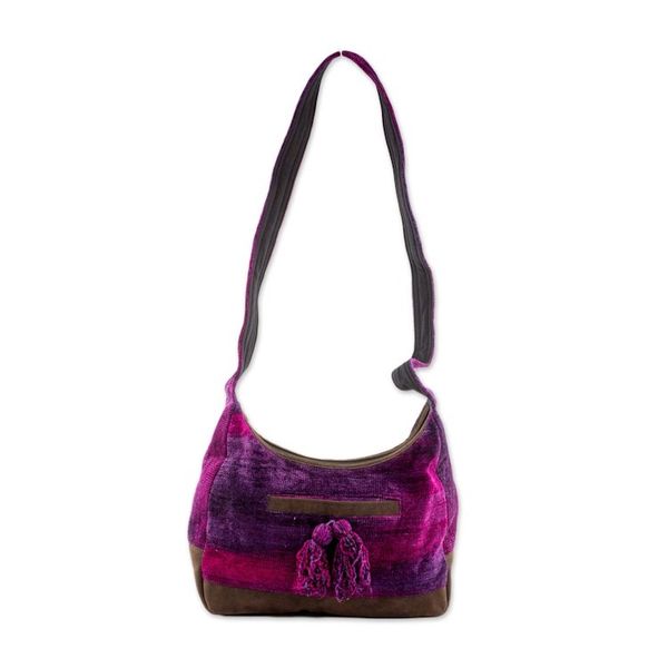 Alternate image for Rayon and Cotton Blend Hobo Bag in Purple from Guatemala Magical Day