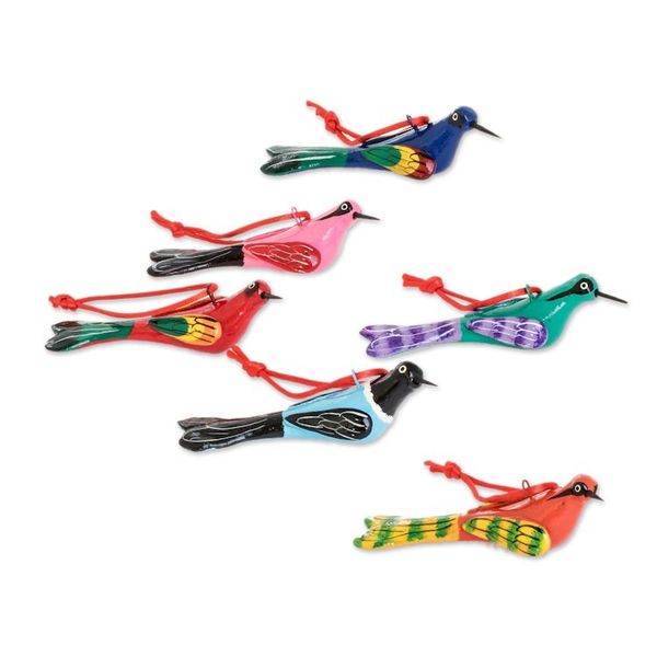 Alternate image for Hand-Painted Ceramic Bird Ornaments Set of 6 Flight of Love
