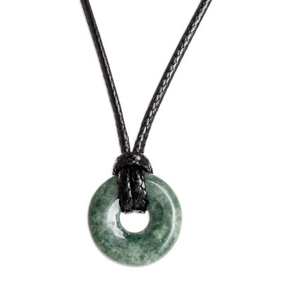 Alternate image for Adjustable Circular Dark Green Jade Necklace from Guatemala Circle of Love in Dark Green