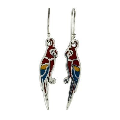 Alternate image for Enameled Sterling Silver Costa Rican Macaw Earrings Scarlet Macaws