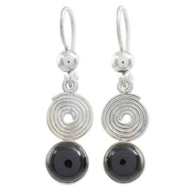 Alternate image for Black Jade Dangle Earrings from Guatemala Spiral of Life