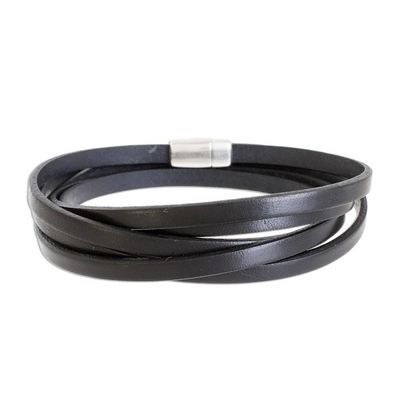 Alternate image for Mens Black Leather Wrap Bracelet from Costa Rica Masculine Symphony in Black