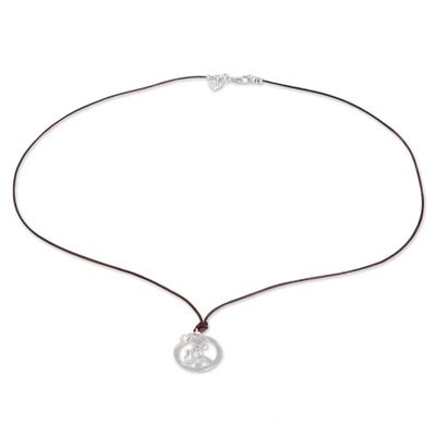 Alternate image for Cultured Pearl Necklace with Leather Cord and Silver Pendant Union of Peace